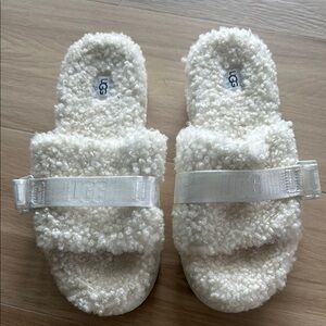 UGG Cream Fuzzy Slide Sandals